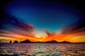 Beautiful Sunset of Seascape with Mountains silhouets. Sea off the Coast of Cabo San Lucas. Gulf of California also known as the Royalty Free Stock Photo