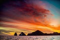 Beautiful Sunset of Seascape with Mountains silhouets. Sea off the Coast of Cabo San Lucas. Gulf of California also known as the Royalty Free Stock Photo