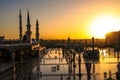 A beautiful sunset in the second holiest mosque of Islam, Masjid Al Nabawi in Medina .