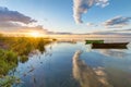 A beautiful sunset on the shore of Pleshcheyevo Lake in Pereslavl-Zalessky, Russia. gold ring of Russia Royalty Free Stock Photo