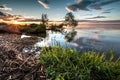 A beautiful sunset on the shore of Pleshcheyevo Lake in Pereslavl-Zalessky, Russia. gold ring of Russia Royalty Free Stock Photo