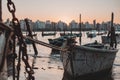 Beautiful sunset showing several fishing boats on a small and famous beach on Ilha do Frade, in VitÃÂ³ria, Brazil.