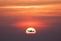 Beautiful sunset with silhoette air plane