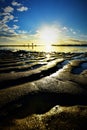 Beautiful sunset and silhouette of families at Hickam Beach, Hawaii Royalty Free Stock Photo