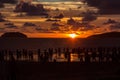 Beautiful sunset with silhouette tourist at Tanjung aru Beach, Kota Kinabalu, Sabah., Borneo