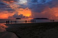 Beautiful sunset with silhouette tourist at Tanjung aru Beach, Kota Kinabalu, Sabah., Borneo