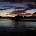 Beautiful sunset with silhouettes of philippine boats in El Nido, Palawan island, Philippines