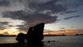 Beautiful sunset with silhouettes of philippine boats in El Nido, Palawan island, Philippines