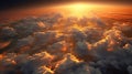 Beautiful sunset sky above clouds with nice dramatic light. View Royalty Free Stock Photo