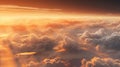 Beautiful sunset sky above clouds with nice dramatic light. View Royalty Free Stock Photo