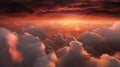 Beautiful sunset sky above clouds with nice dramatic light. View Royalty Free Stock Photo