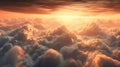 Beautiful sunset sky above clouds with nice dramatic light. View Royalty Free Stock Photo