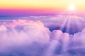 Beautiful sunset sky above clouds. View from airplane window Royalty Free Stock Photo