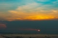 Beautiful sunset sky. Beach sunset. Twilight sea and sky. Tropical sea at dusk. Dramatic dark and blue sky. Calm sea. Sunset