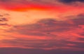 Beautiful sunset sky and clouds. Dramatic orange, red, pink and purple sky. Romantic dreamy sunset sky abstract background.