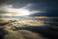 Beautiful sunset sky clouds seeing through the airplane windows.