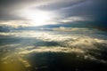 Beautiful sunset sky clouds seeing through the airplane windows. Royalty Free Stock Photo