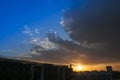 Beautiful sunset sky with clouds and sun and clear sky over Wroclaw City