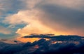 Beautiful sunset sky. Orange, blue, and white sky. Colorful sunrise. Art picture of sky at sunrise. Sunrise and clouds Royalty Free Stock Photo