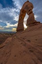 Beautiful sunset sky south side view of Delicate Arch Royalty Free Stock Photo