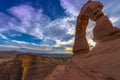 Beautiful sunset sky south side view of Delicate Arch Royalty Free Stock Photo