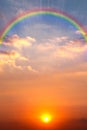 Beautiful Sunset Sky with The Sun, Rainbow and Sun Rays Royalty Free Stock Photo