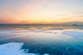 Beautiful sunset skyline over frozen water lake Baikal winter season Royalty Free Stock Photo
