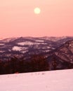 Beautiful sunset snow scene Mountain view