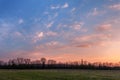 Beautiful sunset. Spring landscape with trees, blue sky and clouds