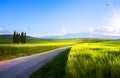 Art beautiful sunset in spring Tuscany farmland; Italy landscape