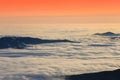 Beautiful sunset or sunrise above the clouds. Royalty Free Stock Photo