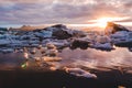 Beautiful sunset sunrise in the Glacier lagoon Jokulsarlon Iceland Royalty Free Stock Photo