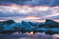 Beautiful sunset sunrise in the Glacier lagoon Jokulsarlon Iceland Royalty Free Stock Photo