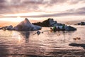 Beautiful sunset sunrise in the Glacier lagoon Jokulsarlon Iceland Royalty Free Stock Photo