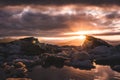 Beautiful sunset sunrise in the Glacier lagoon Jokulsarlon Iceland Royalty Free Stock Photo