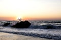 Beautiful sunset sunrise over the sea, beautiful waves Royalty Free Stock Photo