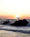 Beautiful sunset sunrise over the sea, beautiful waves Royalty Free Stock Photo