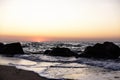 Beautiful sunset sunrise over the sea, beautiful waves Royalty Free Stock Photo