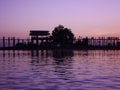 Beautiful sunset at Taungthaman Lake near U Bein bridge in the sunset