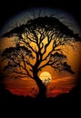 Beautiful Sunset Tree Silhouette, Made with Generative AI Royalty Free Stock Photo