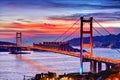 Beautiful sunset with Tsing Ma Bridge Royalty Free Stock Photo