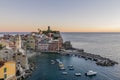 Beautiful sunset on Vernazza, Cinque Terre park, Liguria, Italy Royalty Free Stock Photo