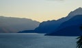 Beautiful sunset view of Alp Mountains silhouette at Lake Como, Italy. Royalty Free Stock Photo