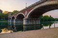 Beautiful sunset view of the arch bridge over the river Po in the city of Turin, Italy Royalty Free Stock Photo