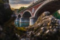 Beautiful sunset view of the arch bridge over the river Po in the city of Turin, Italy Royalty Free Stock Photo