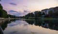 Beautiful sunset view of the arch bridge over the river Po in the city of Turin, Italy Royalty Free Stock Photo