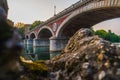 Beautiful sunset view of the arch bridge over the river Po in the city of Turin, Italy Royalty Free Stock Photo