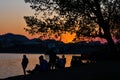 Beautiful sunset view at the artificial lake of tirana