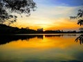 Beautiful sunset view . building in the midst of nature place at Prince of Songkhla University `s reservoir .Hatyai ,south of