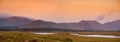 Beautiful sunset view of Connemara. Scenic Irish countryside landscape with magnificent mountains on the horizon, County Galway, I Royalty Free Stock Photo